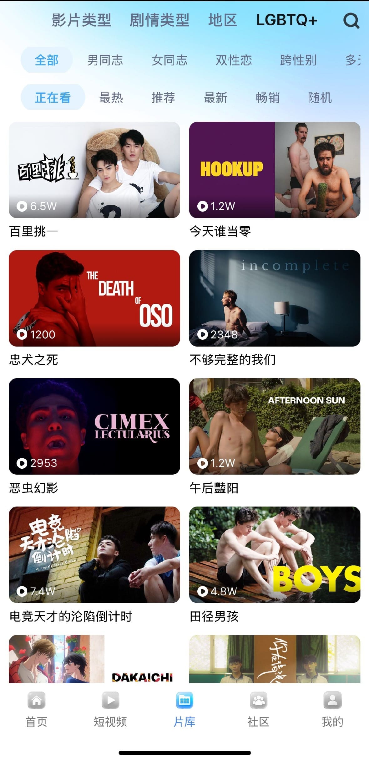 小蓝官方平台片库LGBTQ分类浏览界面截图